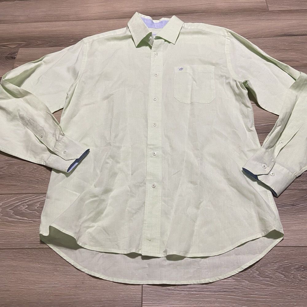 Southern Tide Shirt Button Down Mens Small Long Sleeve‎ Shirt Linen Green